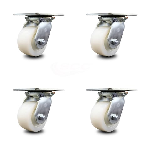 Service Caster 4 Inch Heavy Duty Nylon Caster Set with Ball Bearings, 4PK SCC-35S420-NYB-4